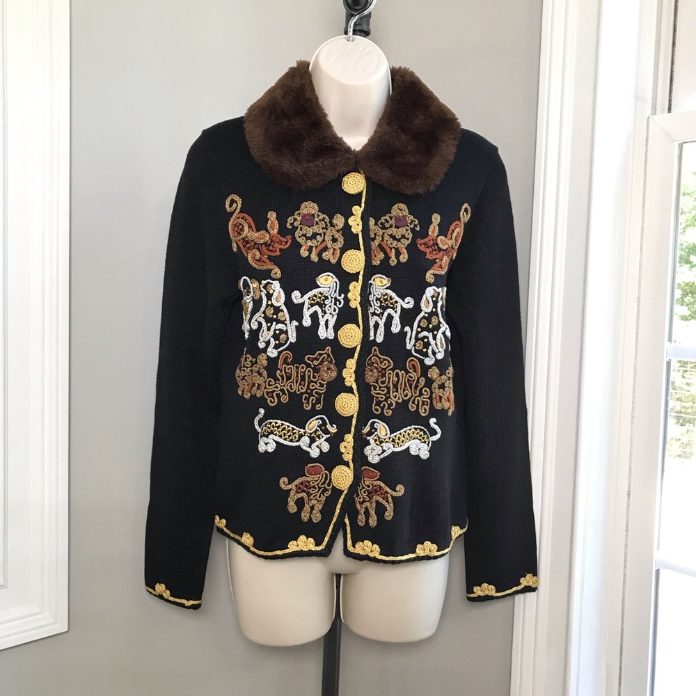 Vintage Michael Simon Dogs Lovers Cardigan Sweater ~ Women’s Small NEW